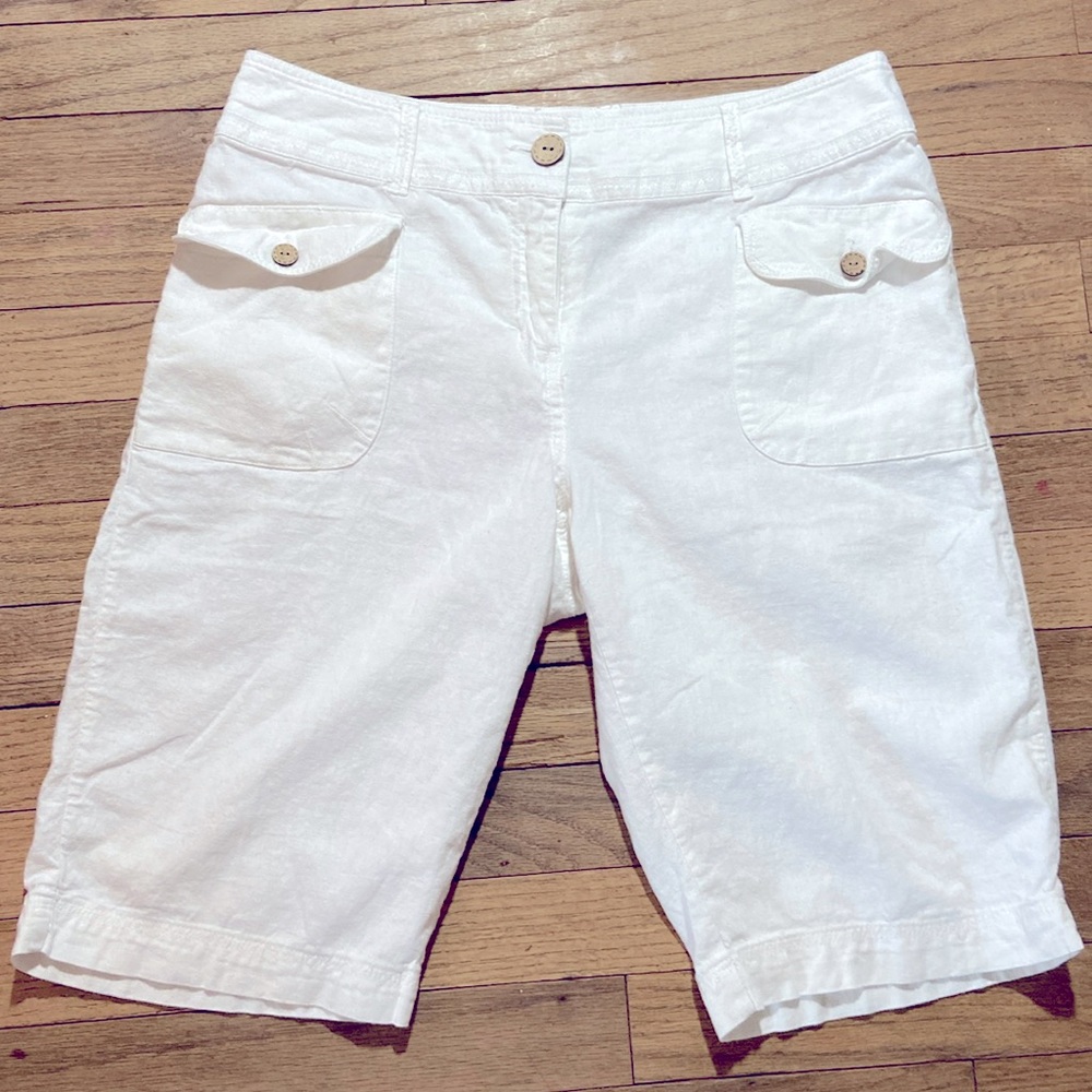 White Tribal linen shorts